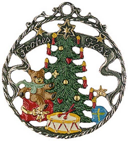 Frohes Fest Christmas Tree German Pewter Ornament