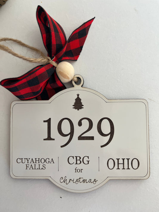 CBG 1929 Red Buffalo Plaid Christmas Ornament